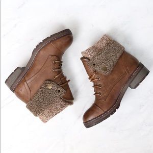 Coolway brown leather boots with knit sweater cuffs